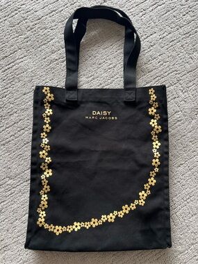 Marc Jacobs Daisy Black Canvas Tote with Gold Daisy Print